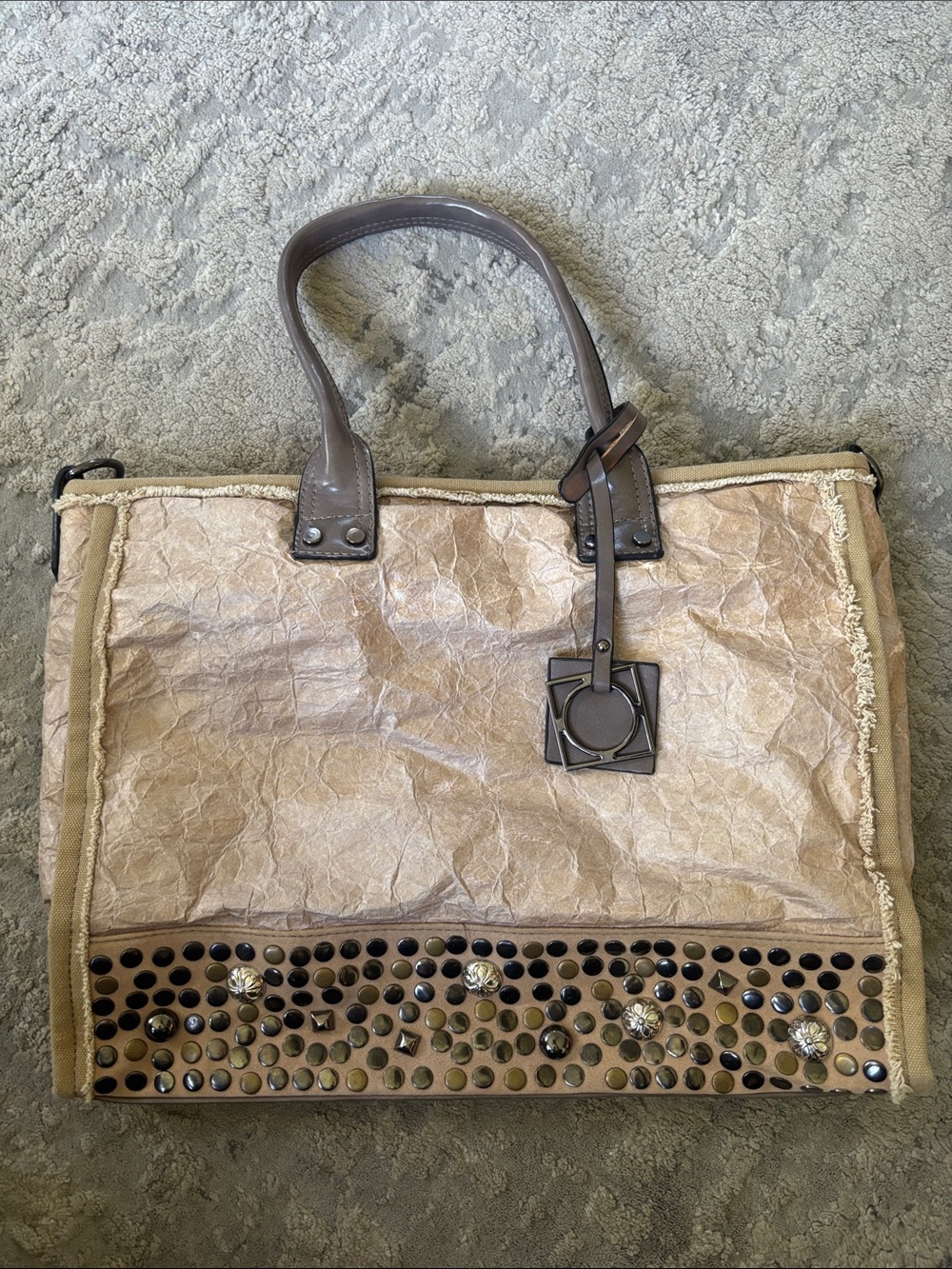 Treska Beige and Brown Studded Tote